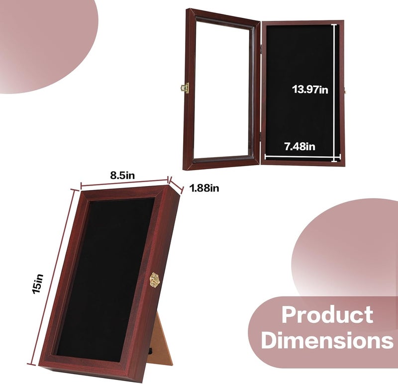 VERANI 8.5 x15 Pin Display Case with Real Glass Door Frame Bracket for Military Medals, Beach Tags, Jewelry Pins, Pin Gift, Insignia Ribbons, Pin Enthusiast Collectibles, Mahogany - Image 2